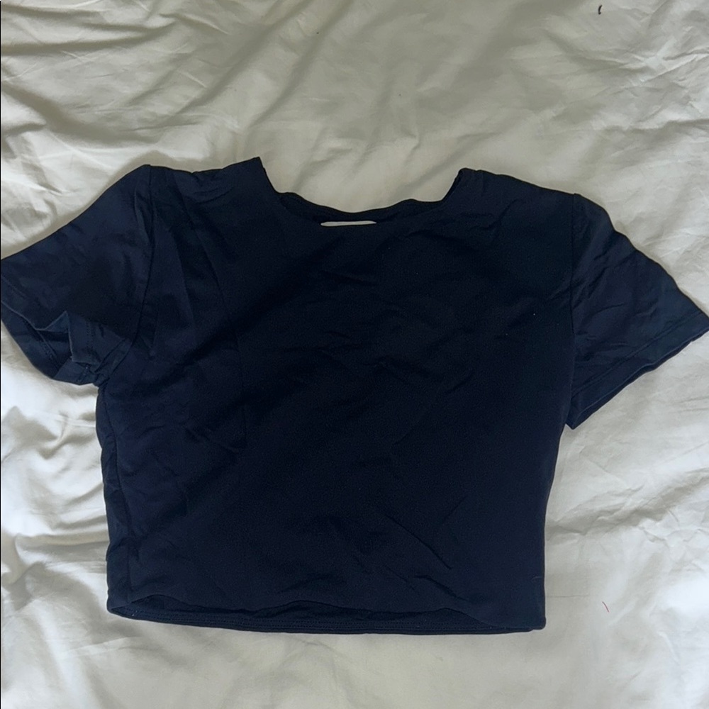 Babaton Blue Cropped Fitted Short Sleeve T-Shirt